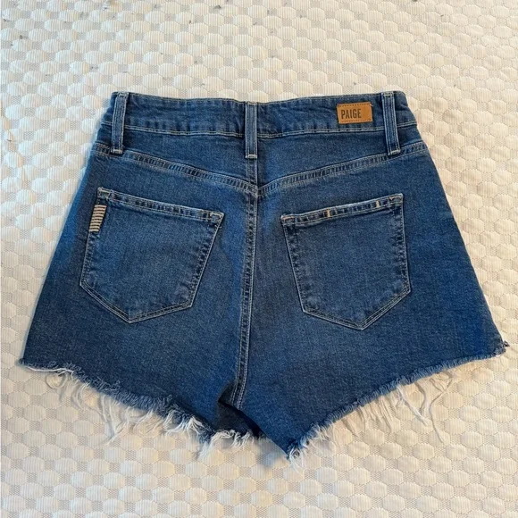 PAIGE Dark Blue Frayed Jean Shorts - Picture 3 of 3